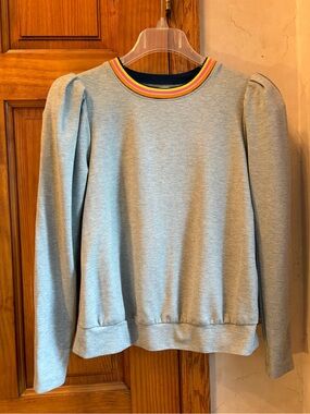 Trina Turk Heather Gray Puff Sleeve Sweatshirt Small Pristine
